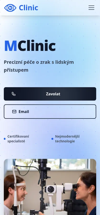 Stejná stránka ClinicM.cz v šířce 420 pixelů, tak jak ji návštěvník vidí na mobilu.