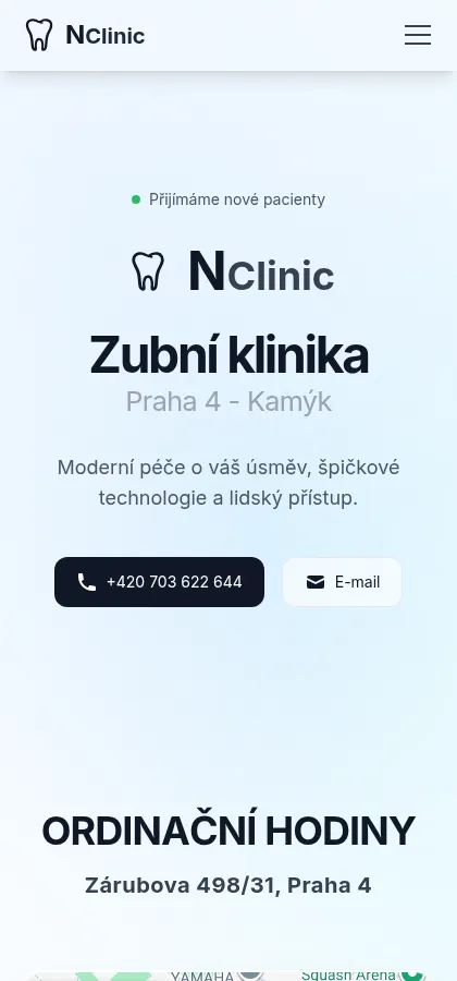 Stejná stránka NClinic.cz v šířce 420 pixelů, tak jak ji návštěvník vidí na mobilu.