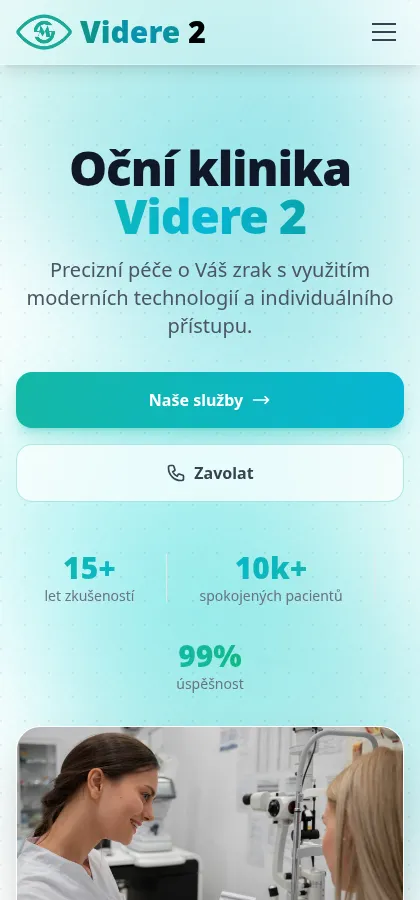 Stejná stránka Videre2.cz v šířce 420 pixelů, tak jak ji návštěvník vidí na mobilu.